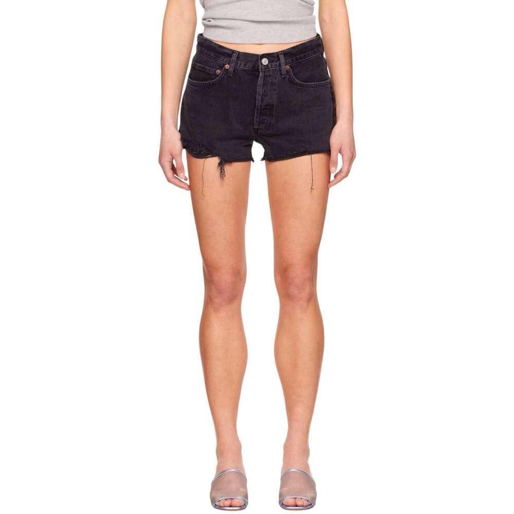 AGOLDE 27 (US 4) Parker Denim Shorts Black High Rise Women’s Distressed Button